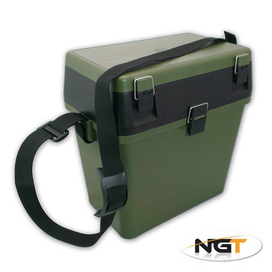 NGT GREEN SEAT TACKLE FISHING BOX WITH CARRY STRAP CARP COARSE BOAT